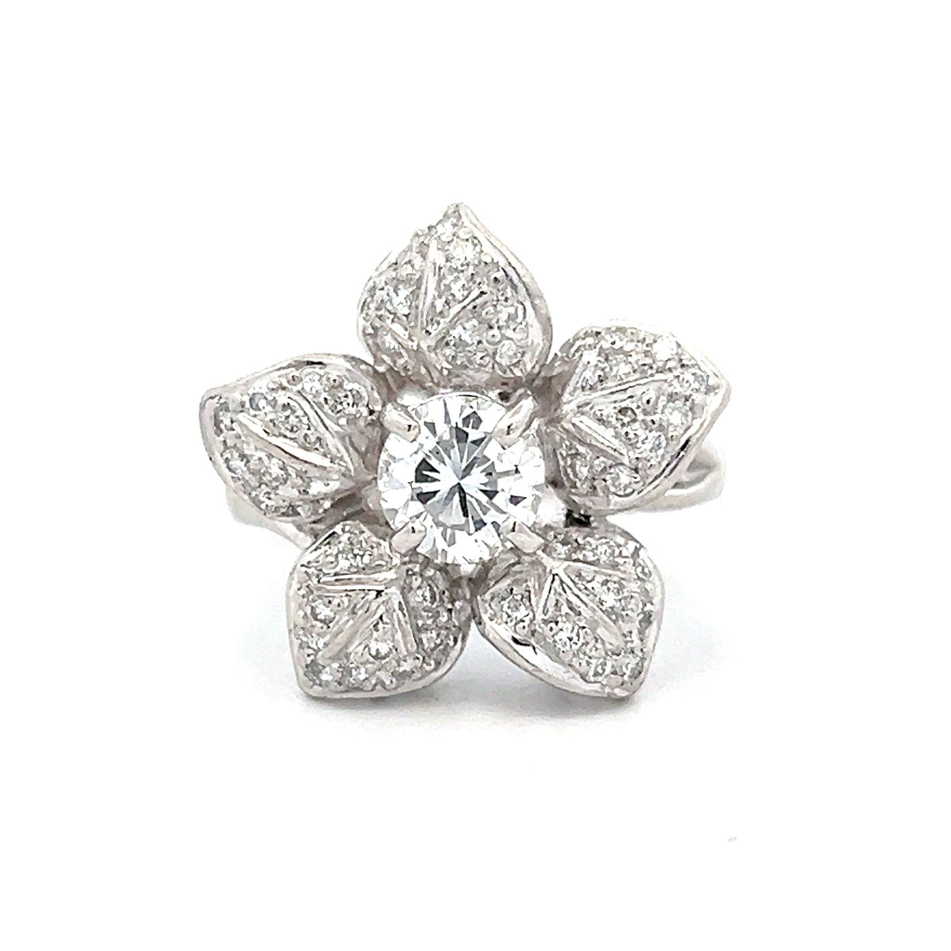 .93 Vintage Petri Diamond Floral Cocktail Ring in Platinum