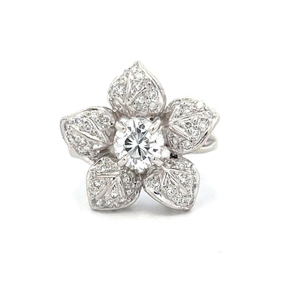 .93 Vintage Petri Diamond Floral Cocktail Ring in Platinum