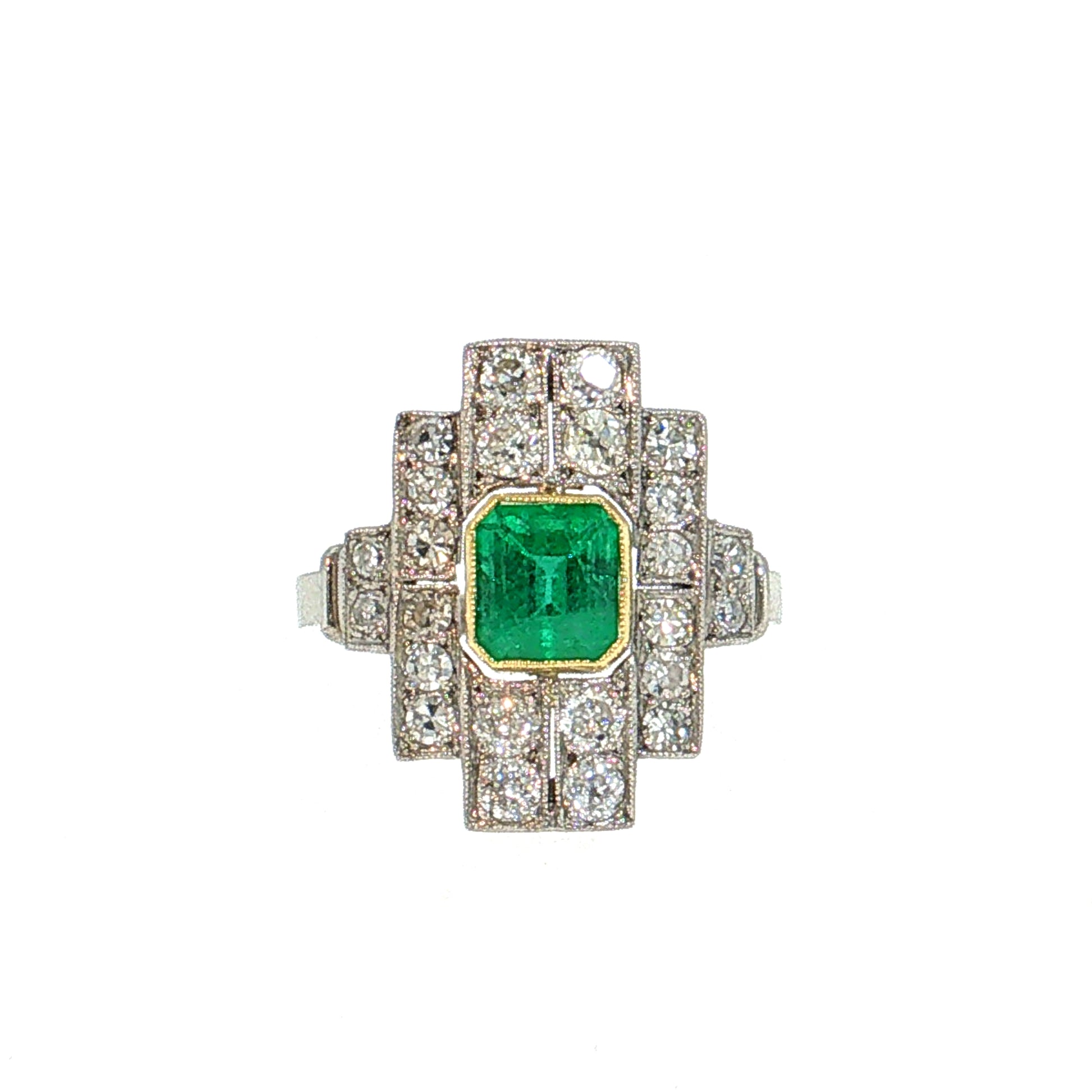 .94 Art Deco Emerald Cocktail Ring Platinum & 18k