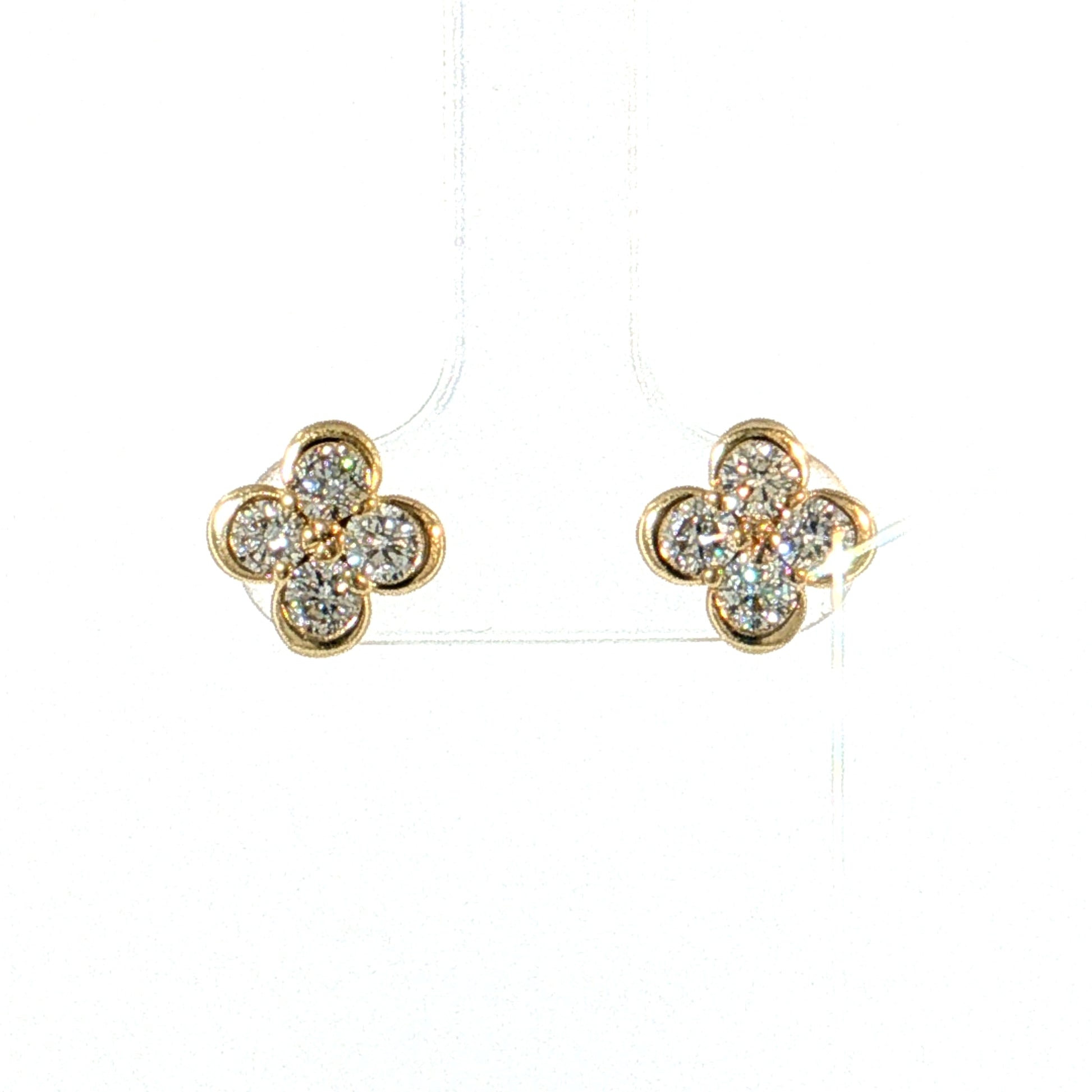 .95 Diamond Clover Stud Earrings 14k Yellow Gold