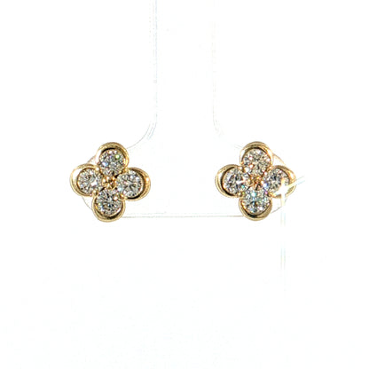 .95 Diamond Clover Stud Earrings 14k Yellow Gold