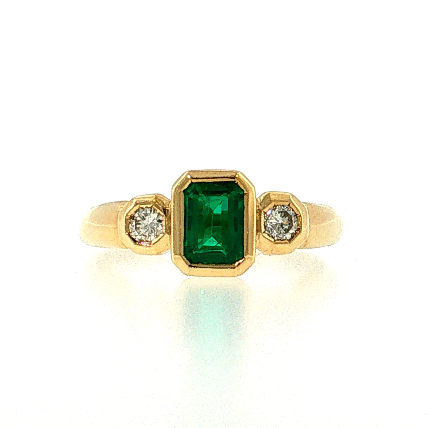 .95 Emerald Three Stone Ring 18k Yellow Gold