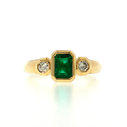.95 Emerald Three Stone Ring 18k Yellow Gold