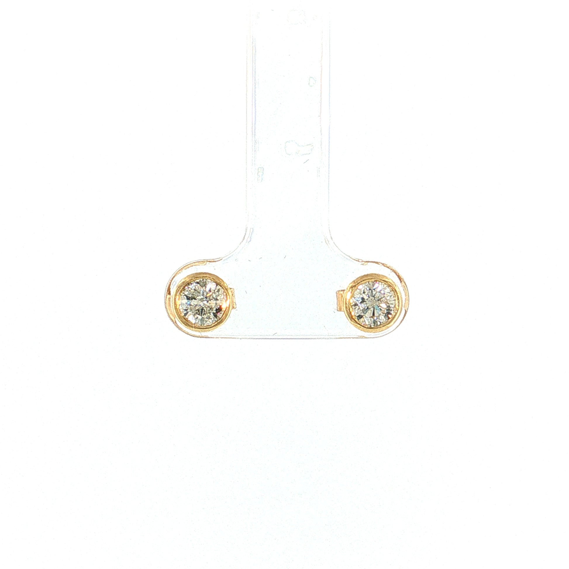 .96 Bezel Diamond Stud Earrings 10k Yellow Gold