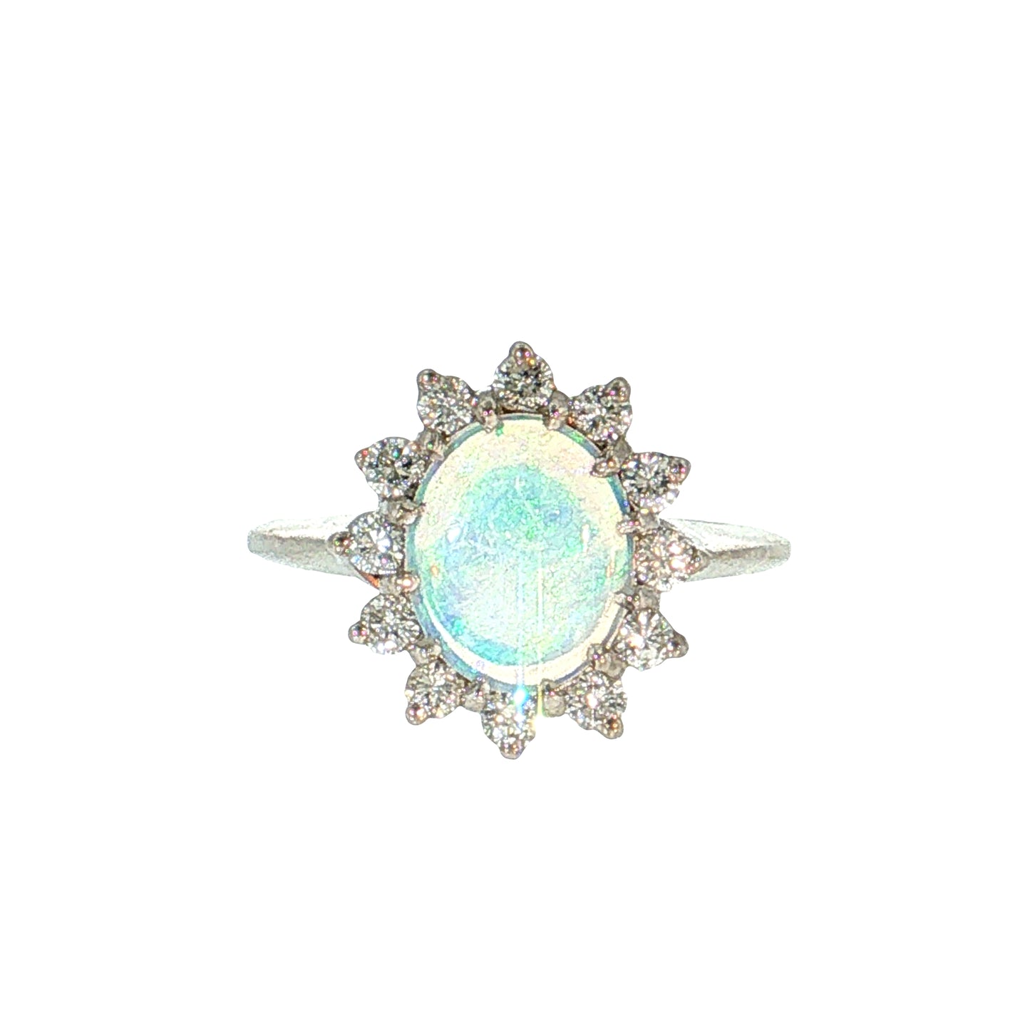 .97 Cabochon Opal Cocktail Ring 14K White Gold