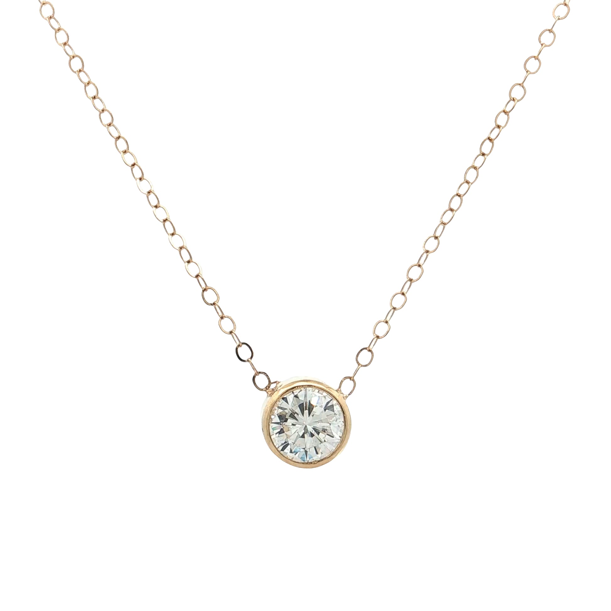 .98 Round Brilliant Diamond Solitaire Necklace 14k