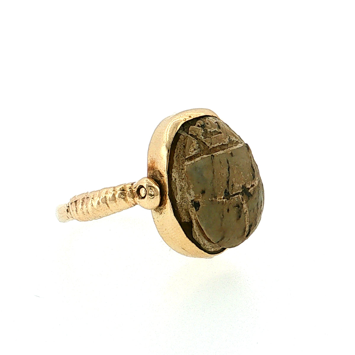Carved Nutshell Scarab Flip Ring 14k Yellow Gold