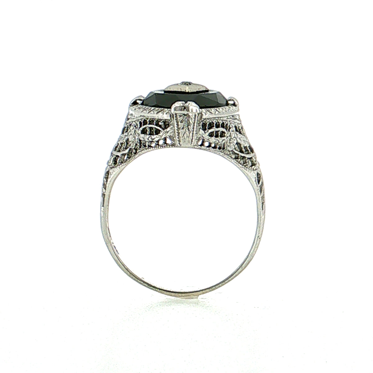.03 Art Deco Diamond Cocktail Ring 14K White Gold