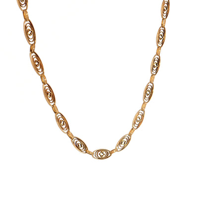 Antique Art Deco Oval Link Chain Necklace 14k Yellow Gold