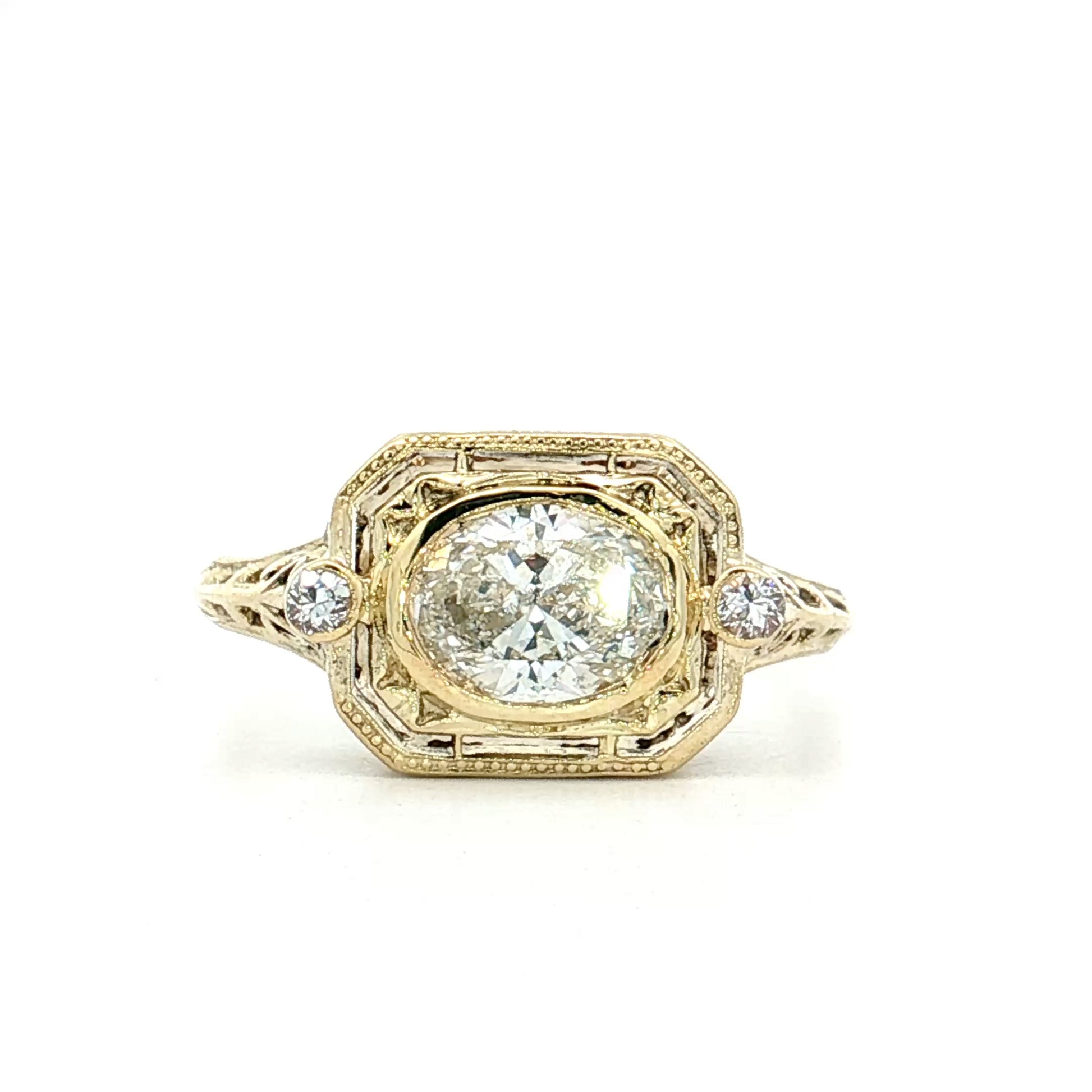 1.00 Art Nouveau Diamond Engagement Ring 14k