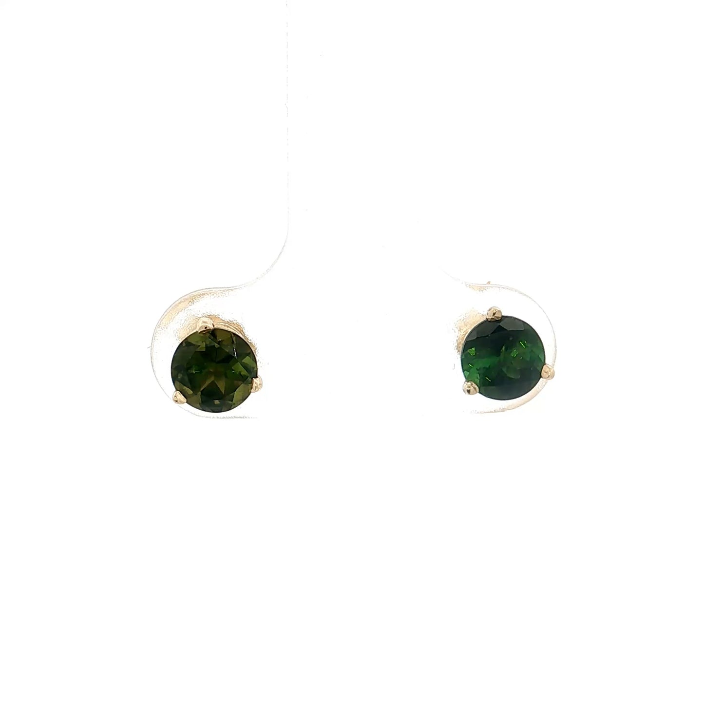 1.00 Green Tourmaline Stud Earrings 14k Yellow Gold