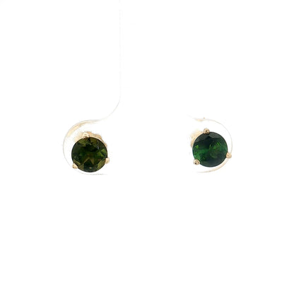 1.00 Green Tourmaline Stud Earrings 14k Yellow Gold