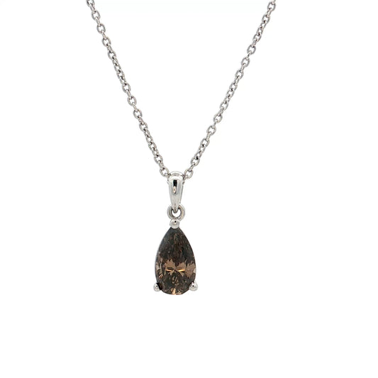 1.00 Pear Cut Champaign Diamond Pendant Necklace 18k 