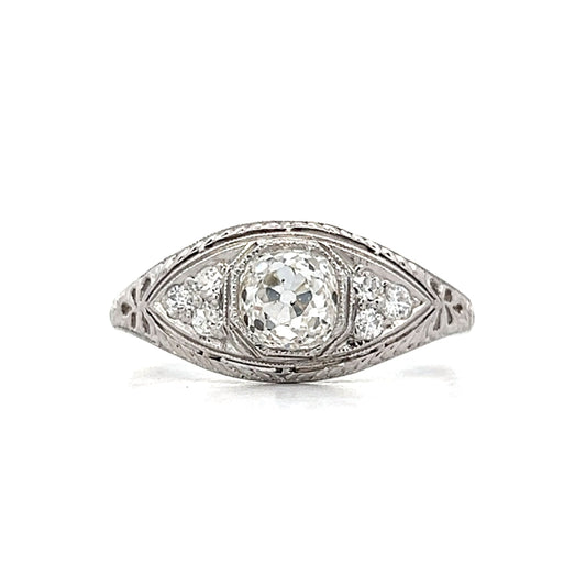 1.01 Antique Mine Cut Diamond Engagement Ring in Platinum