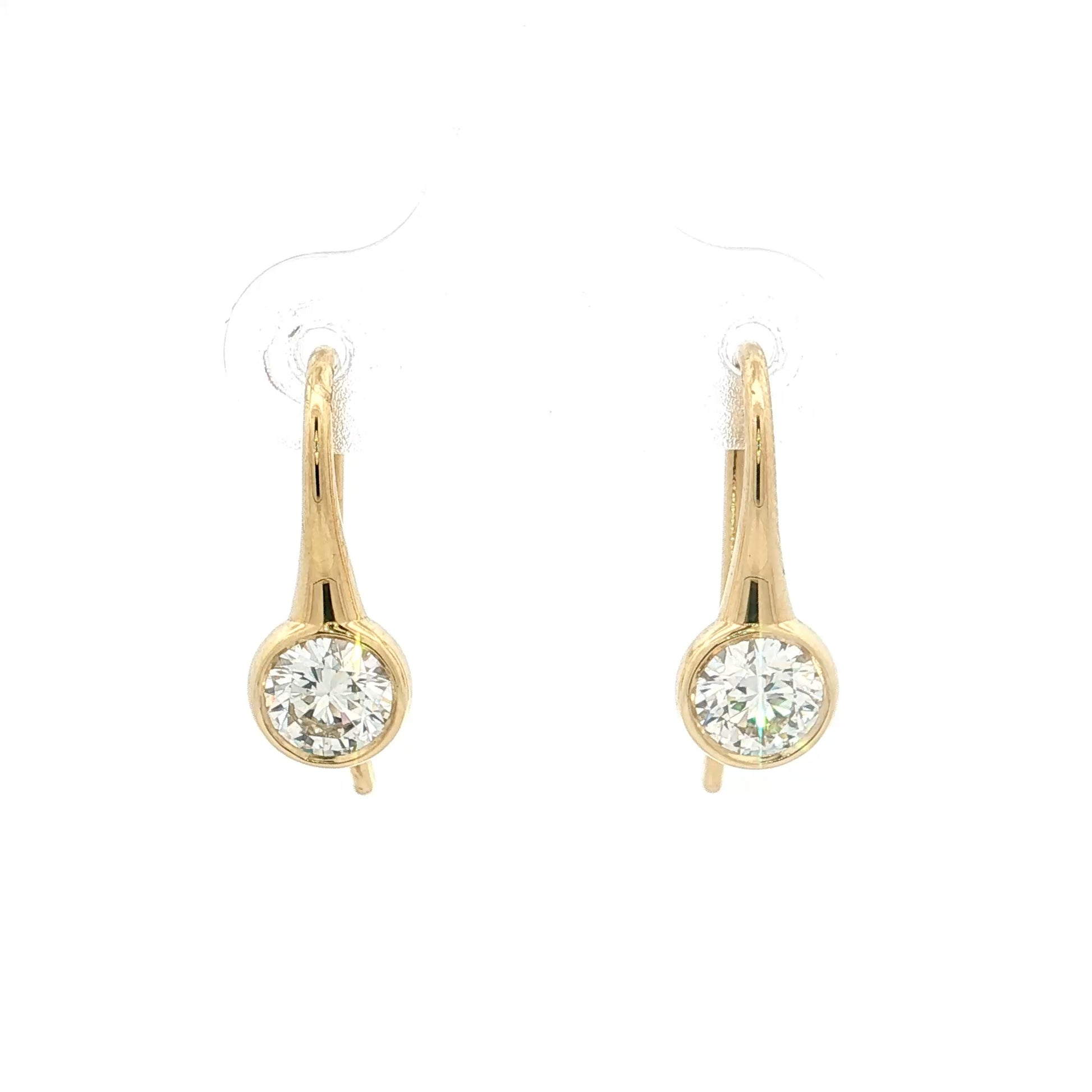 1.01 Bezel Diamond Drop Earrings 18k Yellow Gold