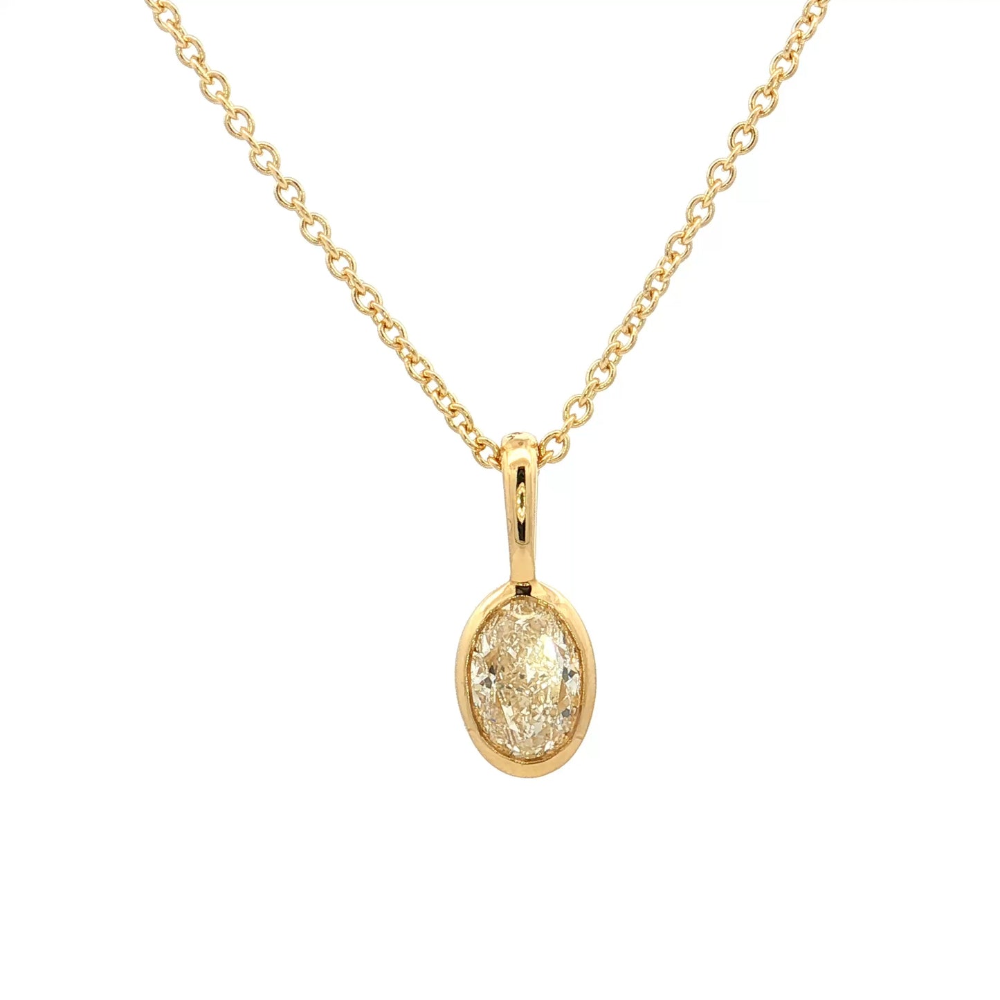 1.02 Oval Diamond Pendant Necklace in 18k Yellow Gold