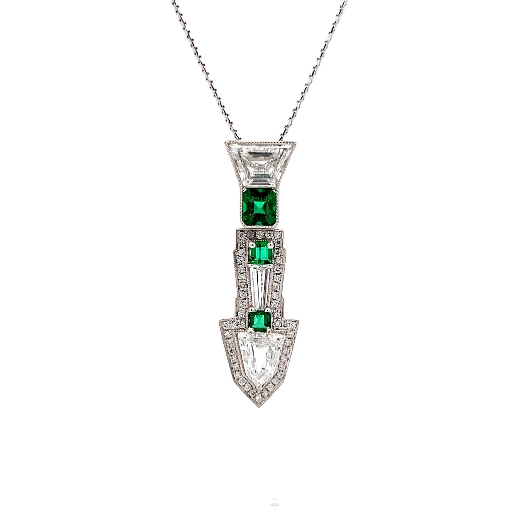 1.03 Shield Cut Diamond & Emerald Pendant Necklace in 14k