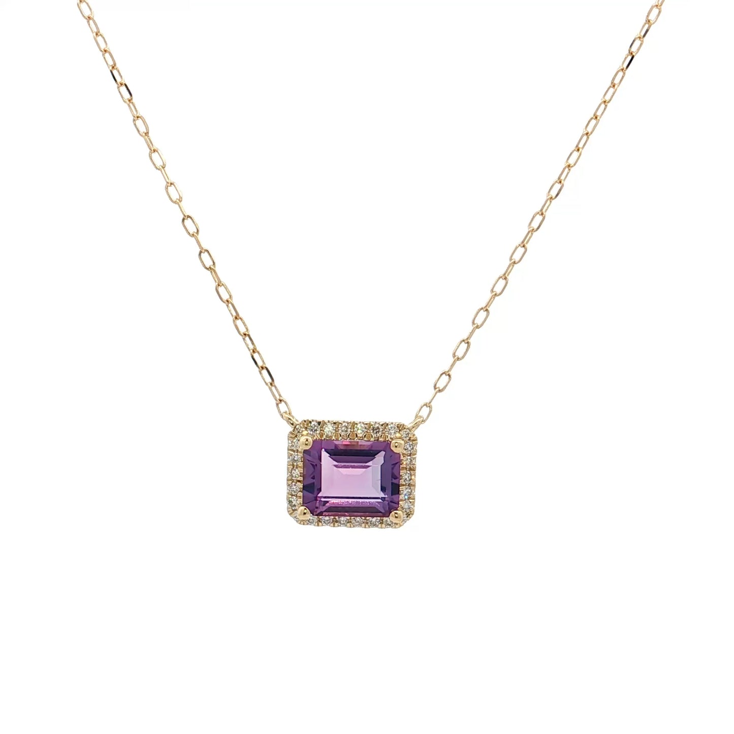 1.04 Emerald Cut Amethyst Pendant Necklace 14k Rose Gold