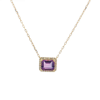 1.04 Emerald Cut Amethyst Pendant Necklace 14k Rose Gold