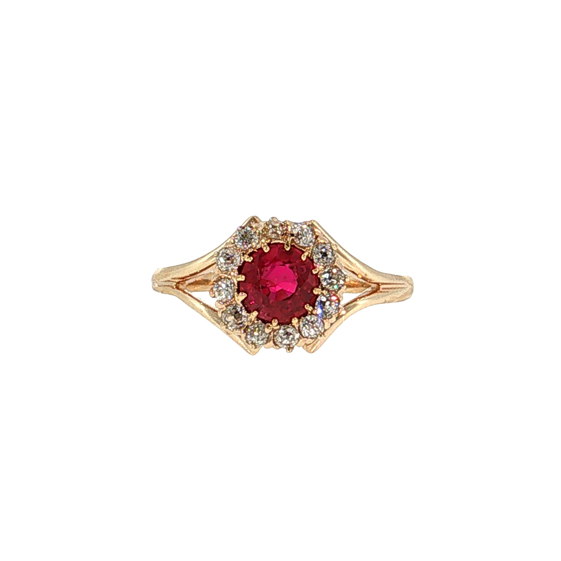 1.04 Victorian Burma Ruby & Diamond Engagement Ring 14k