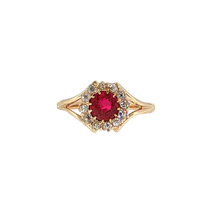 1.04 Victorian Burma Ruby & Diamond Engagement Ring 14k