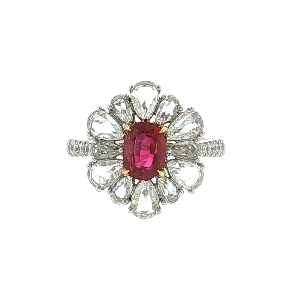 1.05 Ruby & Diamond Flower Cocktail Ring Platinum