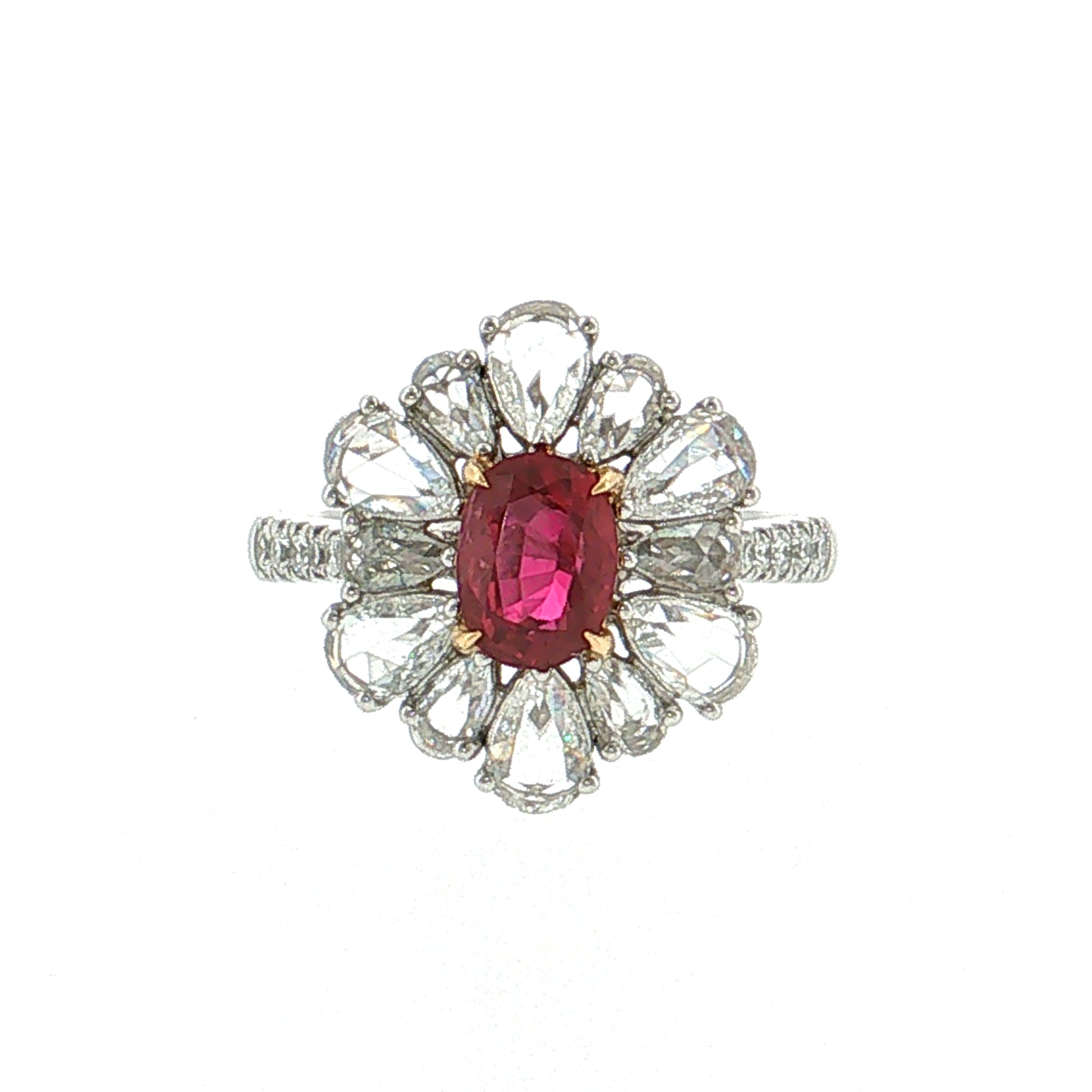 1.05 Ruby & Diamond Flower Cocktail Ring Platinum
