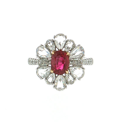 1.05 Ruby & Diamond Flower Cocktail Ring Platinum
