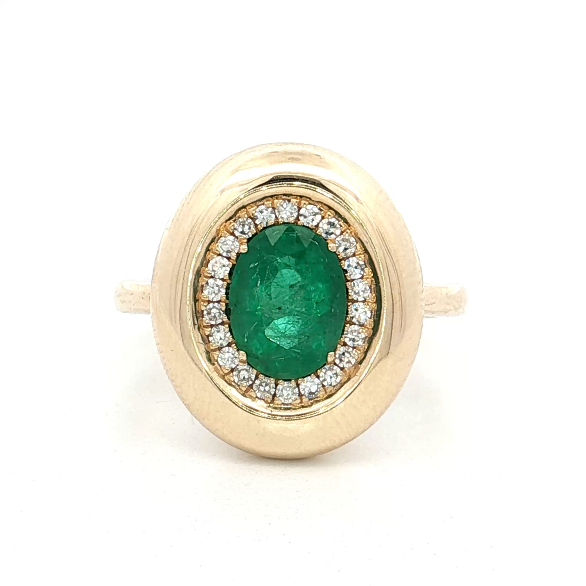 1.06 Oval Emerald & Diamond Cocktail Ring 14k