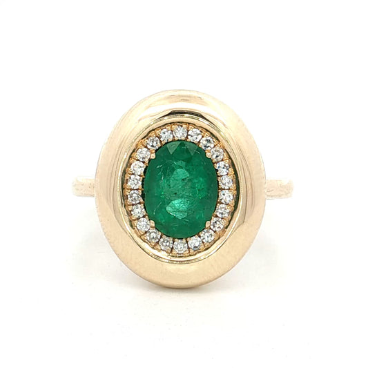 1.06 Oval Emerald & Diamond Cocktail Ring 14k