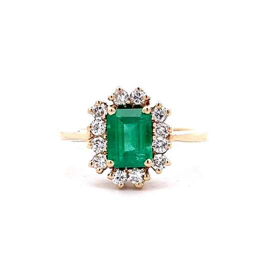 1.07 Emerald & Diamond Halo Cocktail Ring in 14k