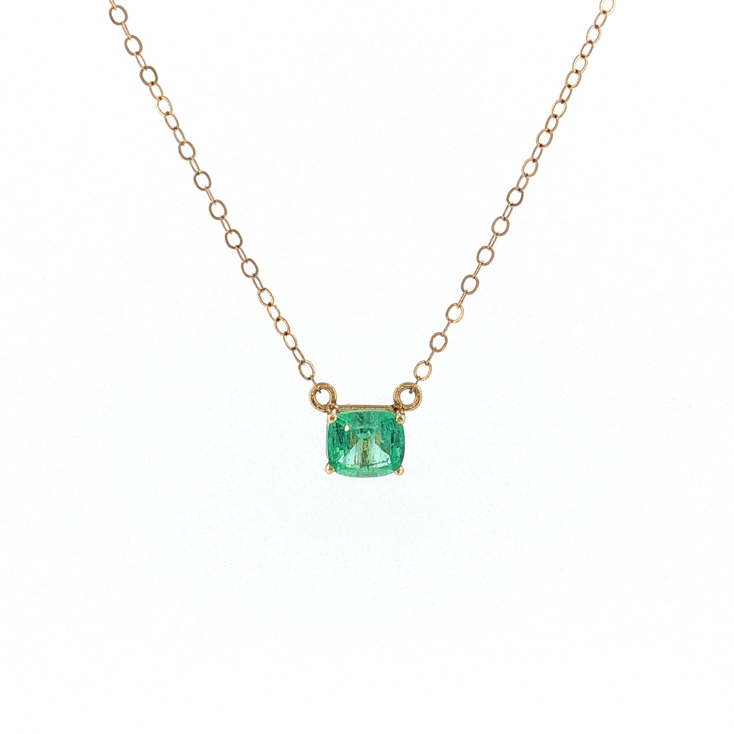 1.09 Cushion Emerald Solitaire Pendant 14k Yellow Gold