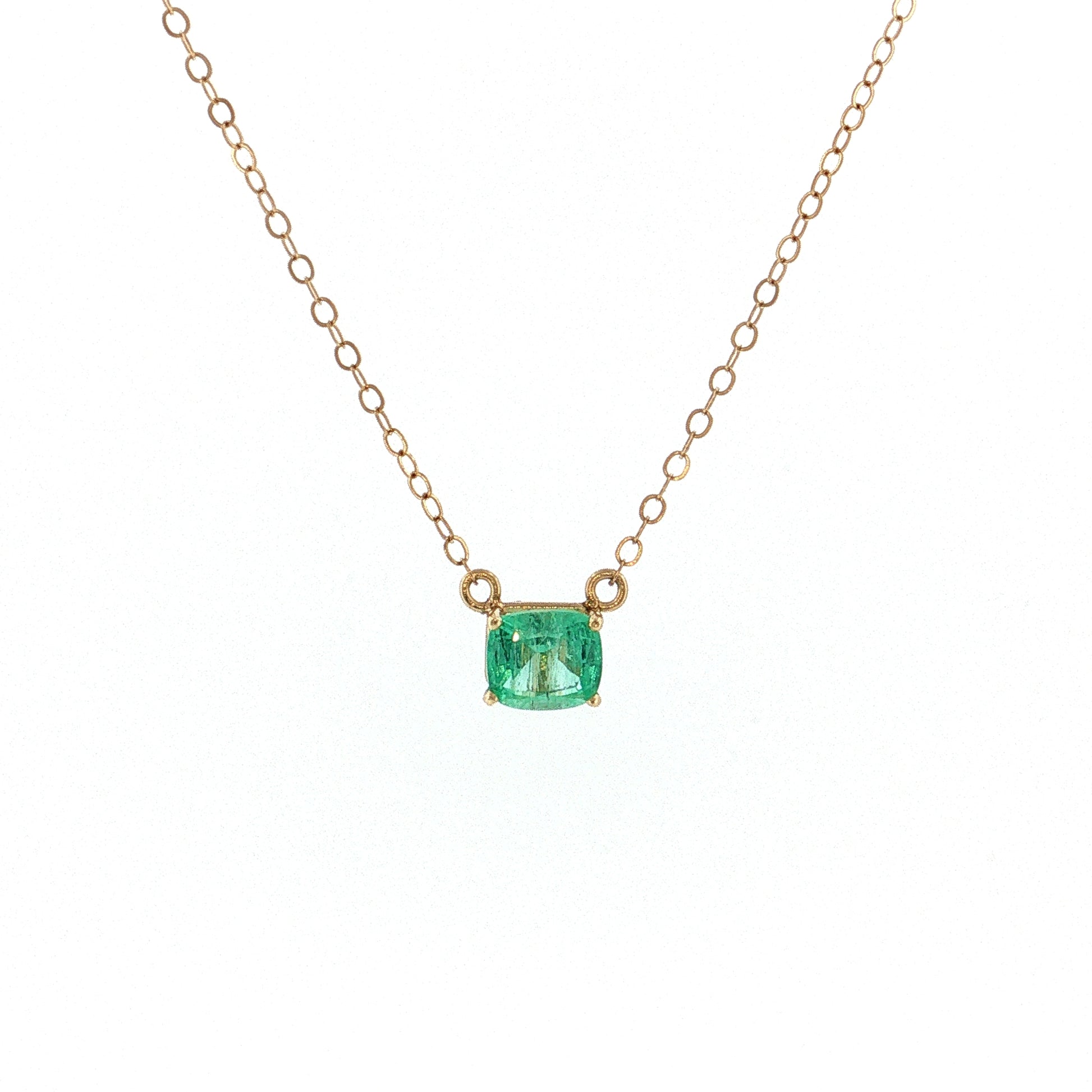 1.09 Cushion Emerald Solitaire Pendant 14k Yellow Gold