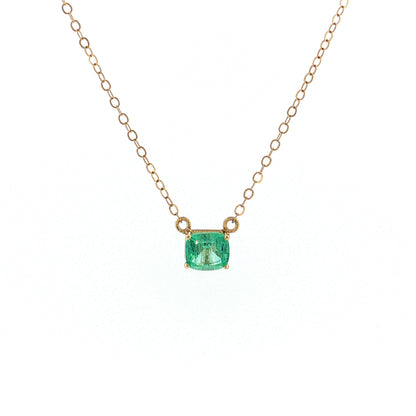 1.09 Cushion Emerald Solitaire Pendant 14k Yellow Gold