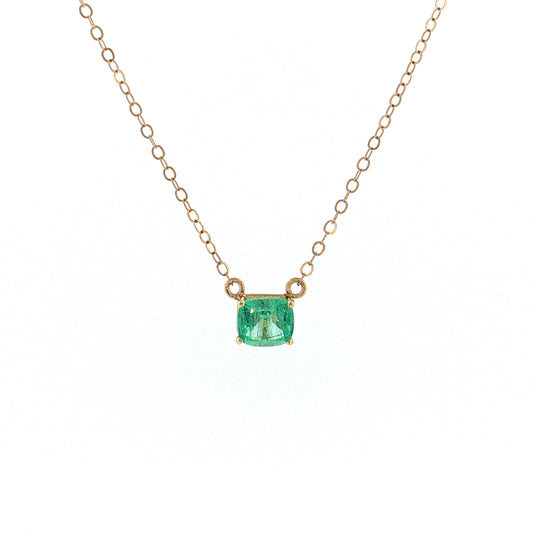 1.09 Cushion Emerald Solitaire Pendant 14k Yellow Gold