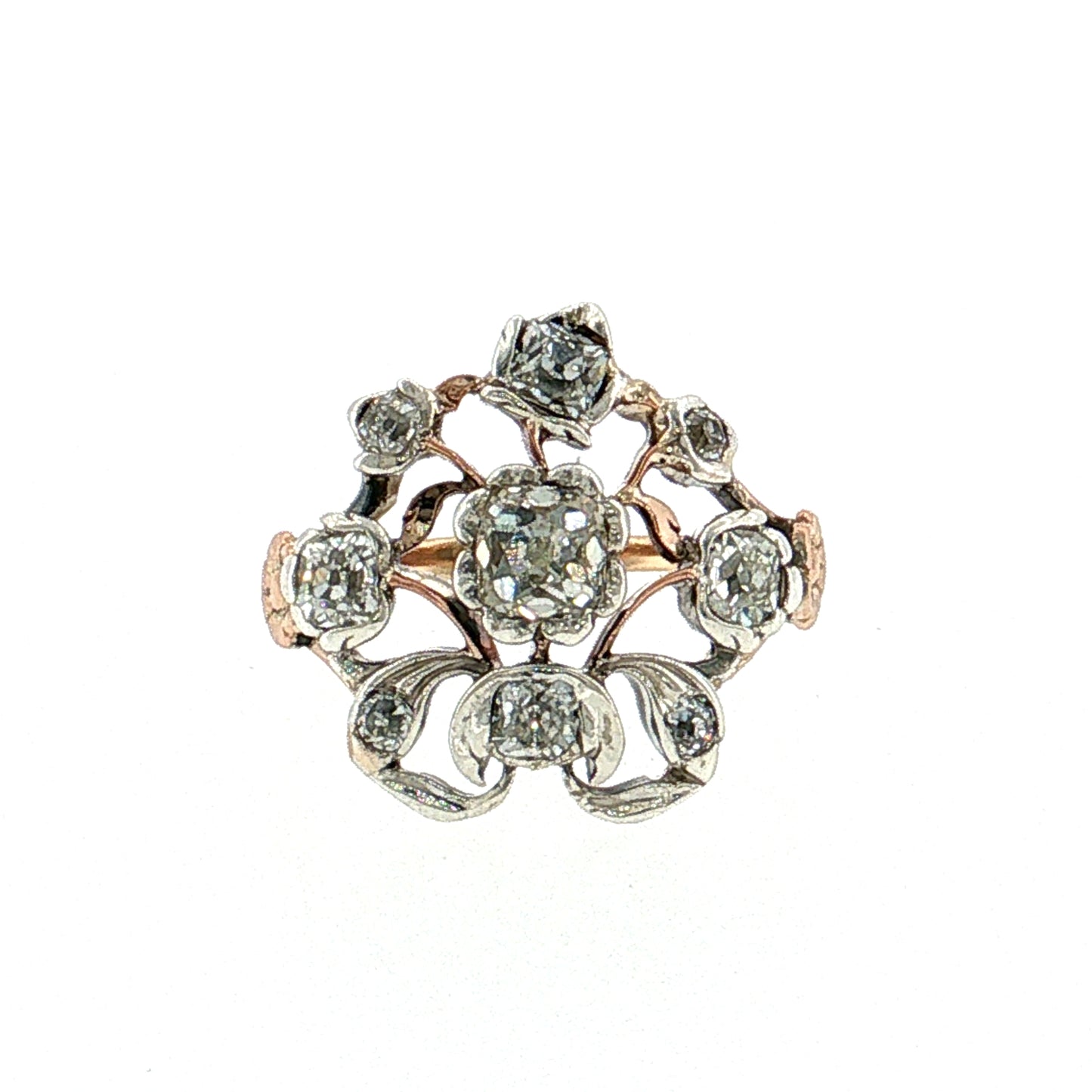 1.10 Antique Georgian Diamond Cocktail Ring 14k & Silver