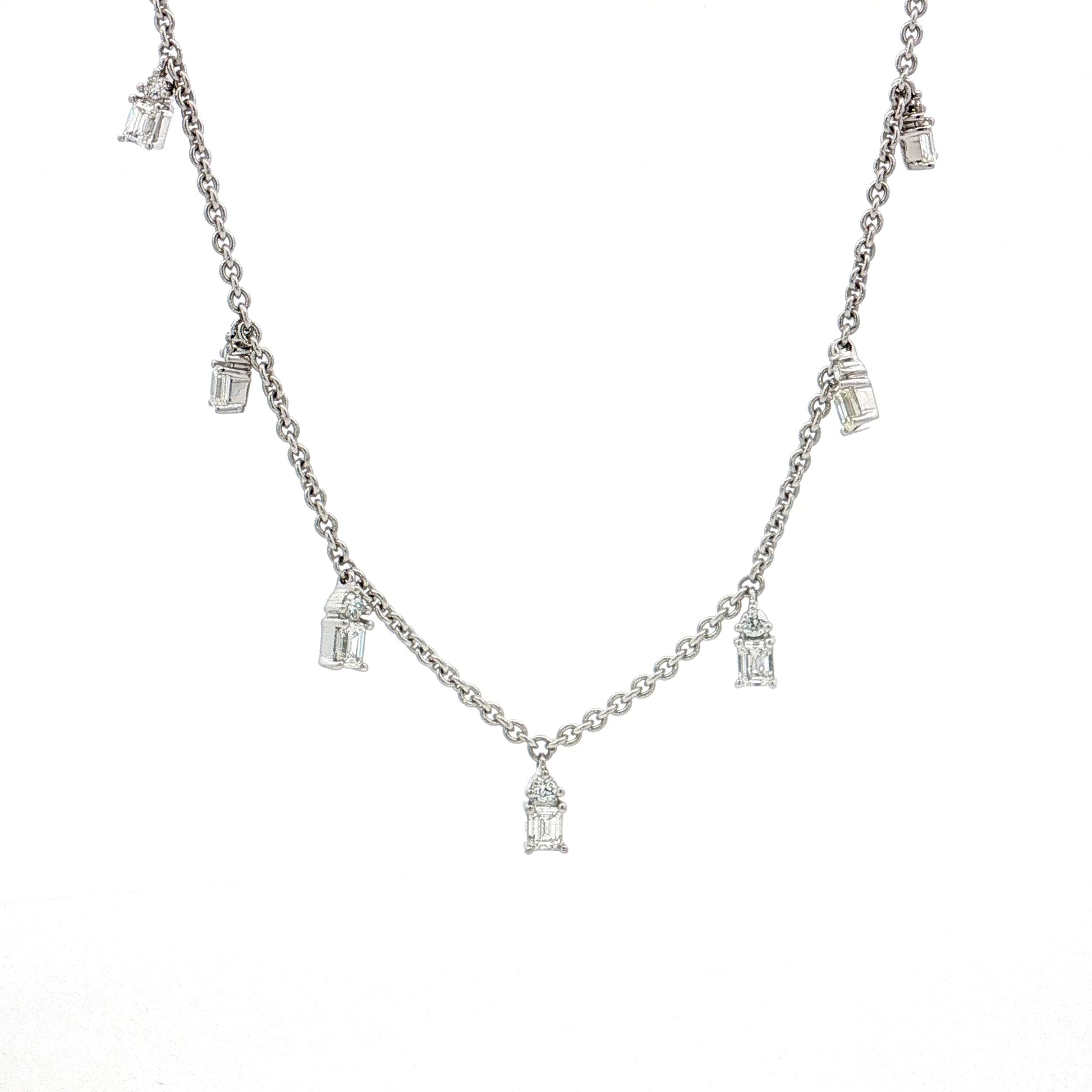 1.10 Diamond Station Dangle Necklace 18k White Gold