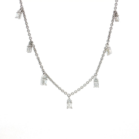 1.10 Diamond Station Dangle Necklace 18k White Gold