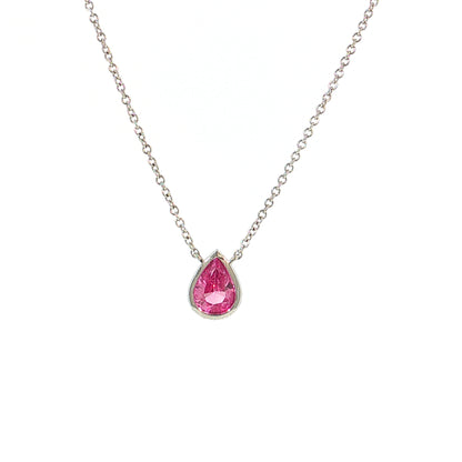 1.10 Pear Pink Sapphire Pendant Necklace 14k White Gold