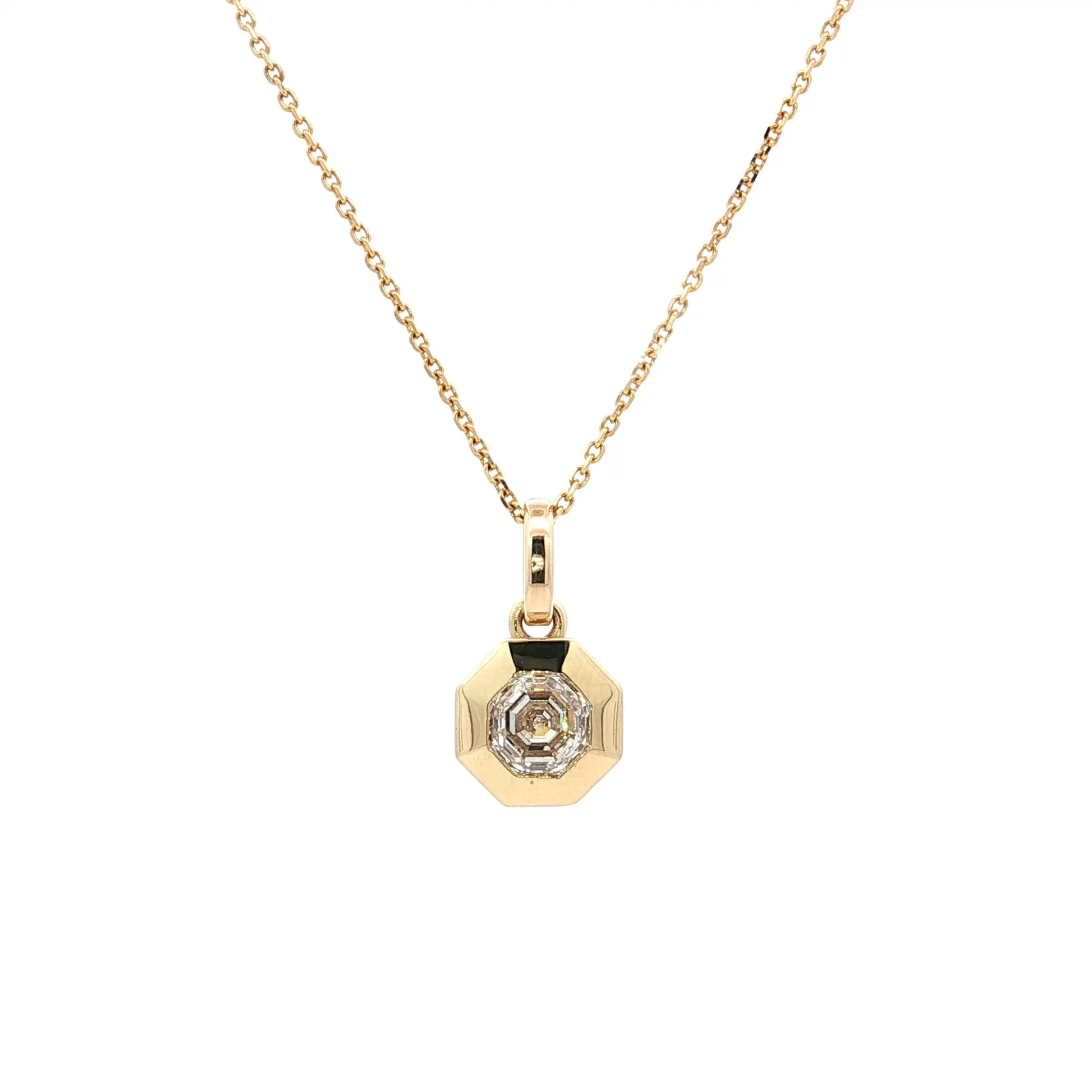 1.12 Hexagon Cut Diamond Pendant in 18k Yellow Gold