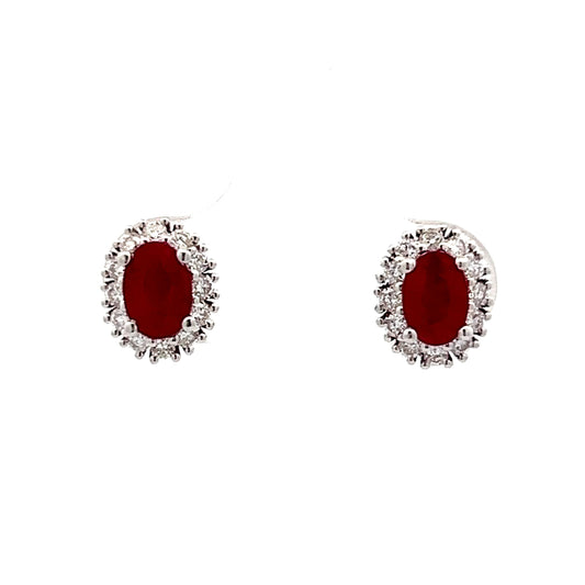 1.12 Oval Ruby & Diamond Stud Earrings in 14k