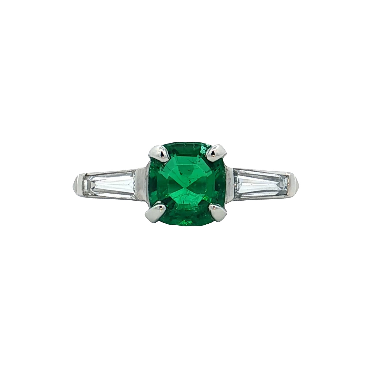 1.12 Vintage Cushion Emerald Engagement Ring Platinum