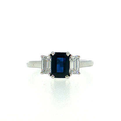 1.15 Blue Sapphire Three Stone Ring Platinum