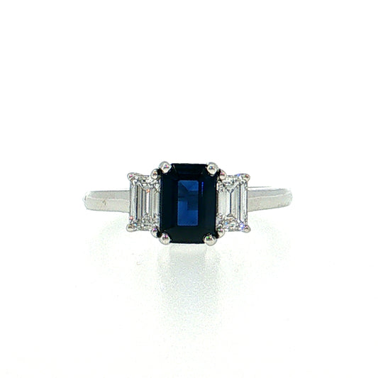 1.15 Blue Sapphire Three Stone Ring Platinum