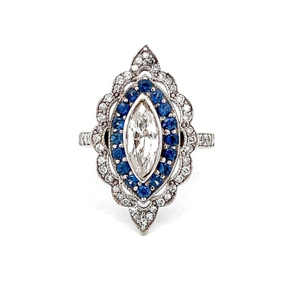 1.15 Marquise & Sapphire Navette Cocktail Ring 14k
