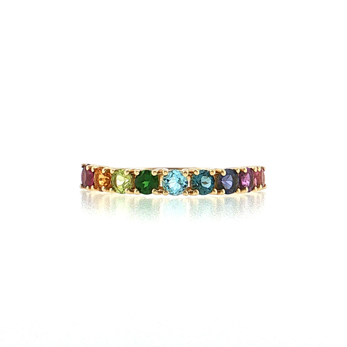 1.15 Rainbow Gemstone Stacking Ring 14k Yellow Gold
