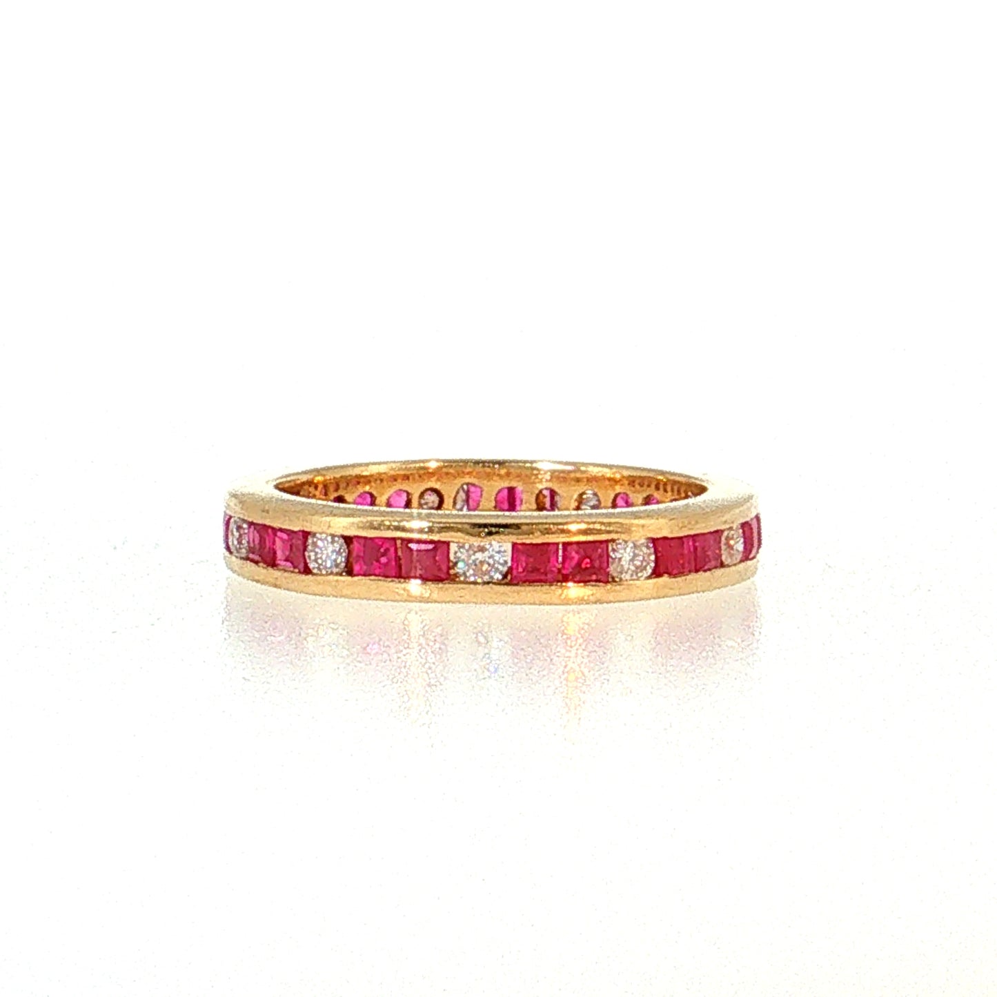 1.16 Ruby & Diamond Eternity Wedding Band 14k Yellow Gold