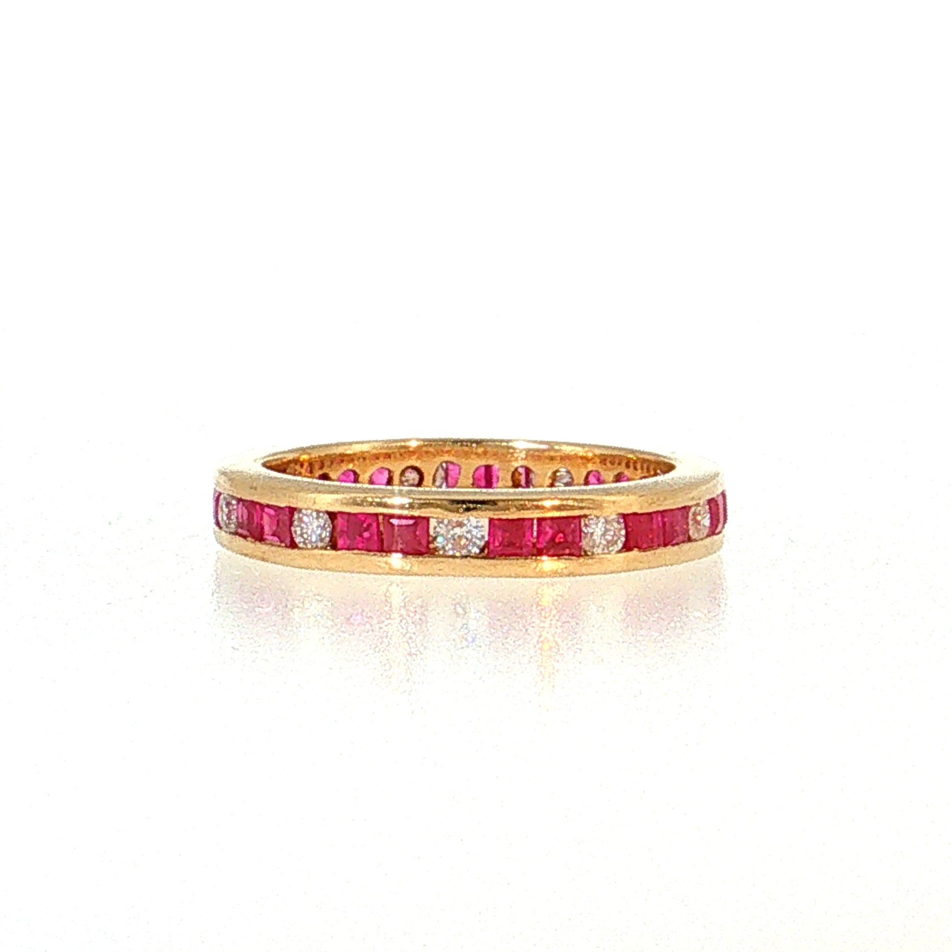 1.16 Ruby & Diamond Eternity Wedding Band 14k Yellow Gold