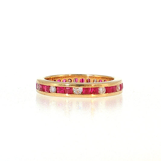 1.16 Ruby & Diamond Eternity Wedding Band 14k Yellow Gold