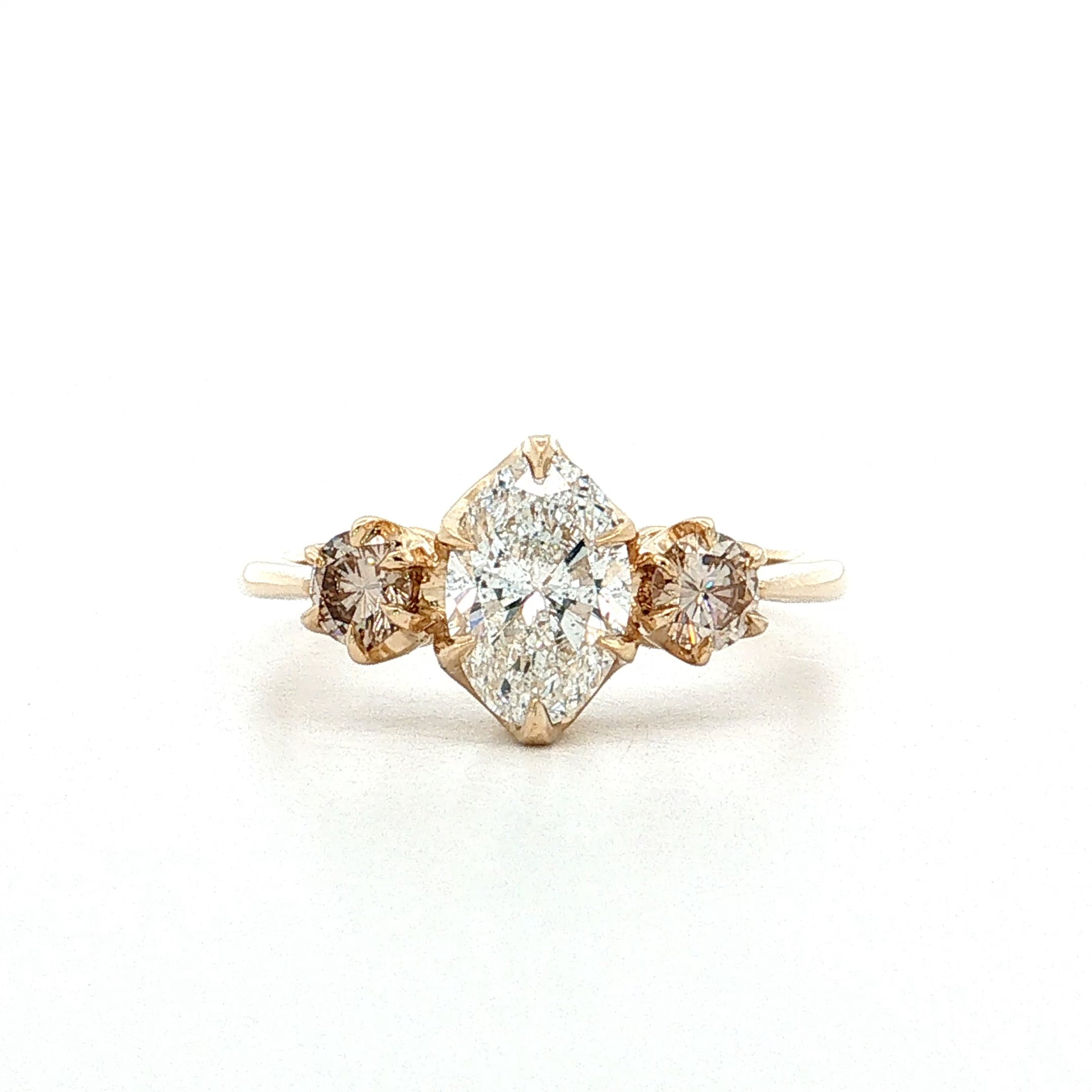 1.17 Oval Diamond Three Stone Engagement Ring 14k